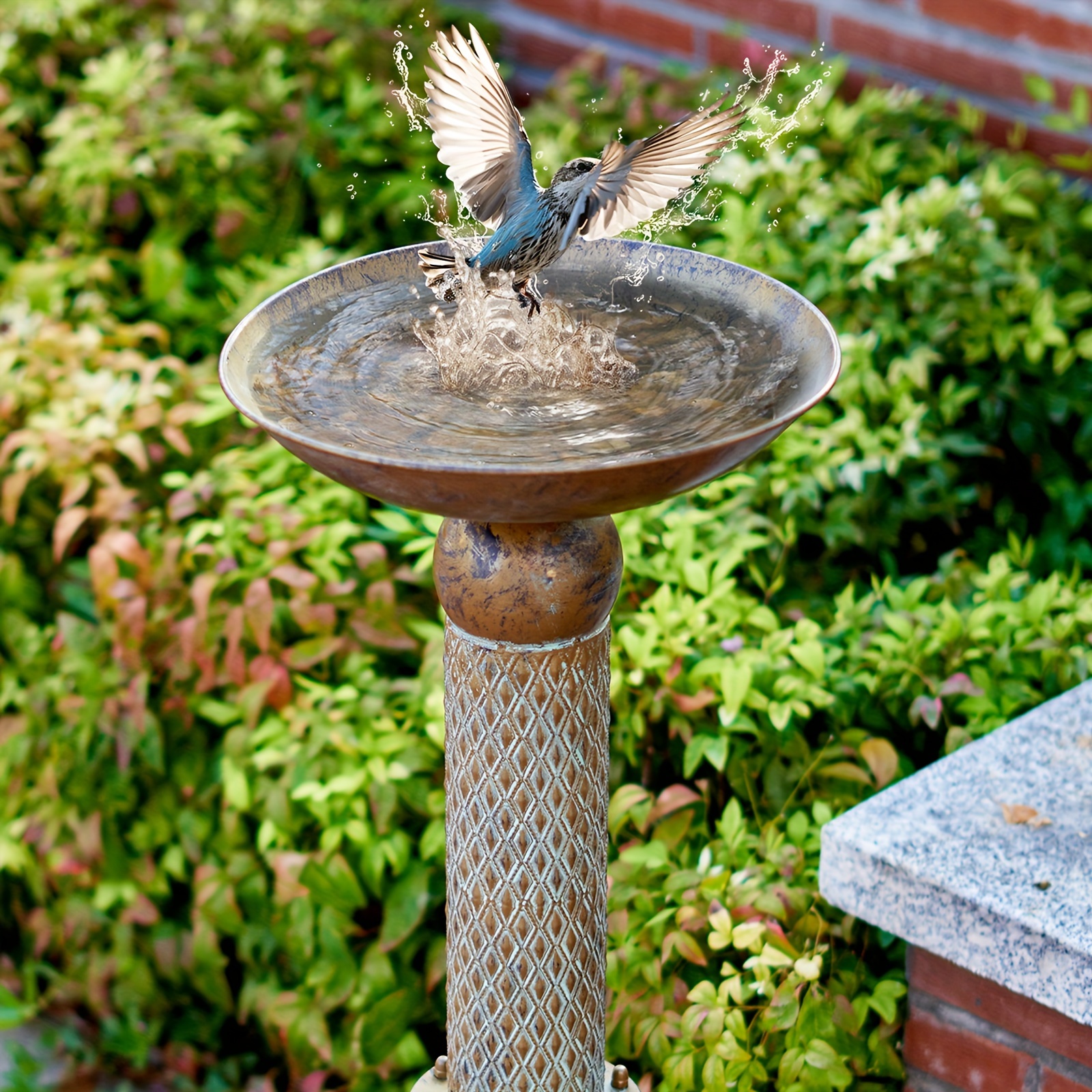 TEMU 35.4" H×12.2" W Metal Bird Baths For Outdoors, Cylindrical Base Bird Bath, Vintage Bird Bath Bowl, Bird Feeder Seed Tray Garden Lawn Yard Decor