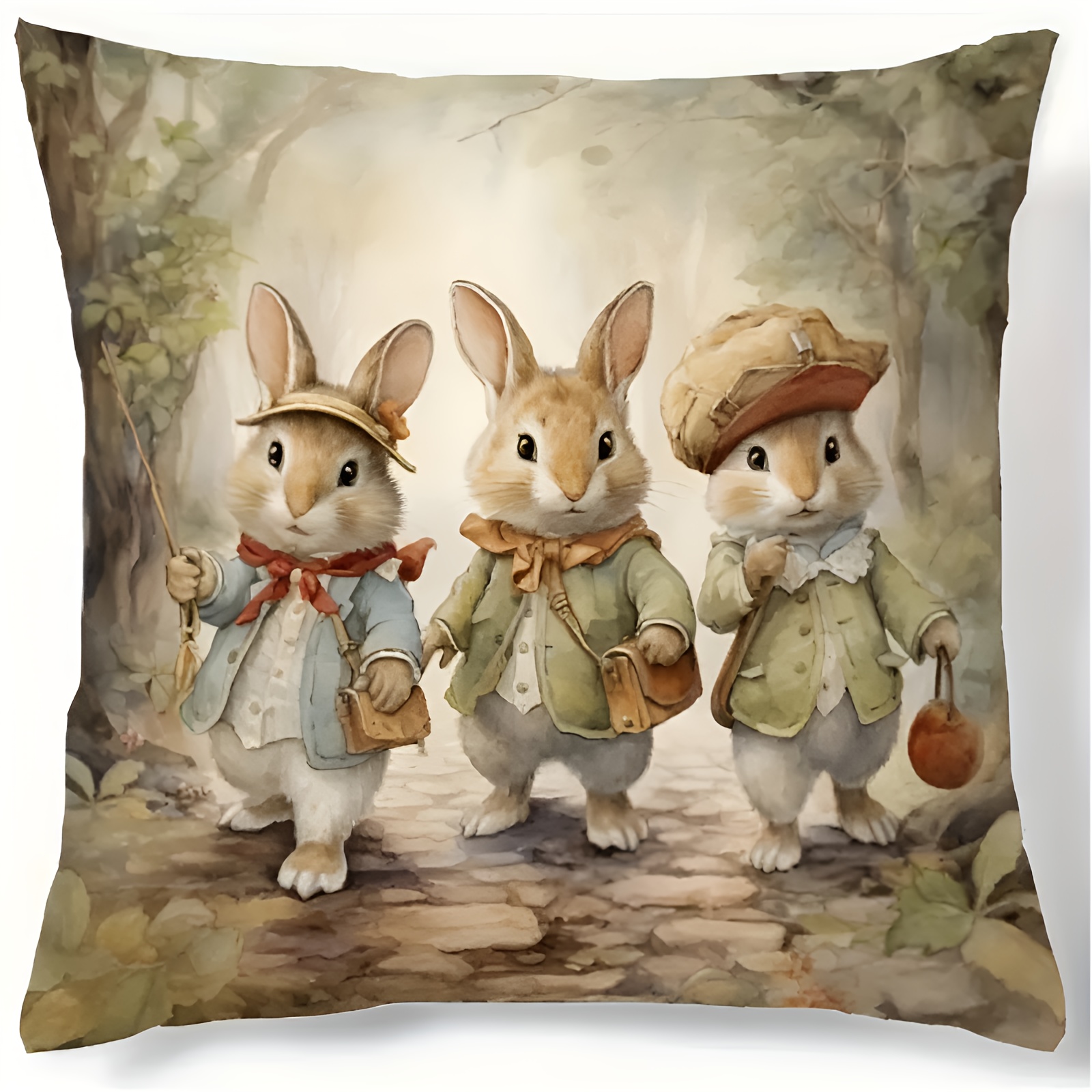 

Contemporary Linen Throw Pillow Cover With Zipper Closure, Machine Washable, Woven Rabbit Cartoon Design For Room Types - Single Sided Printing, No Insert