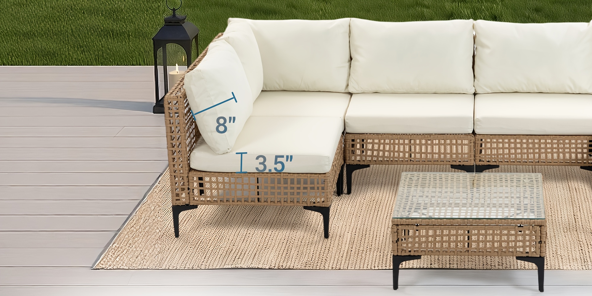 WENTUM 7pcs Outdoor Sectional Sofa Set, Boho Wicker Rattan Patio Furniture with Cushions And Table for Patio, Lawn, Backyard, Porch
