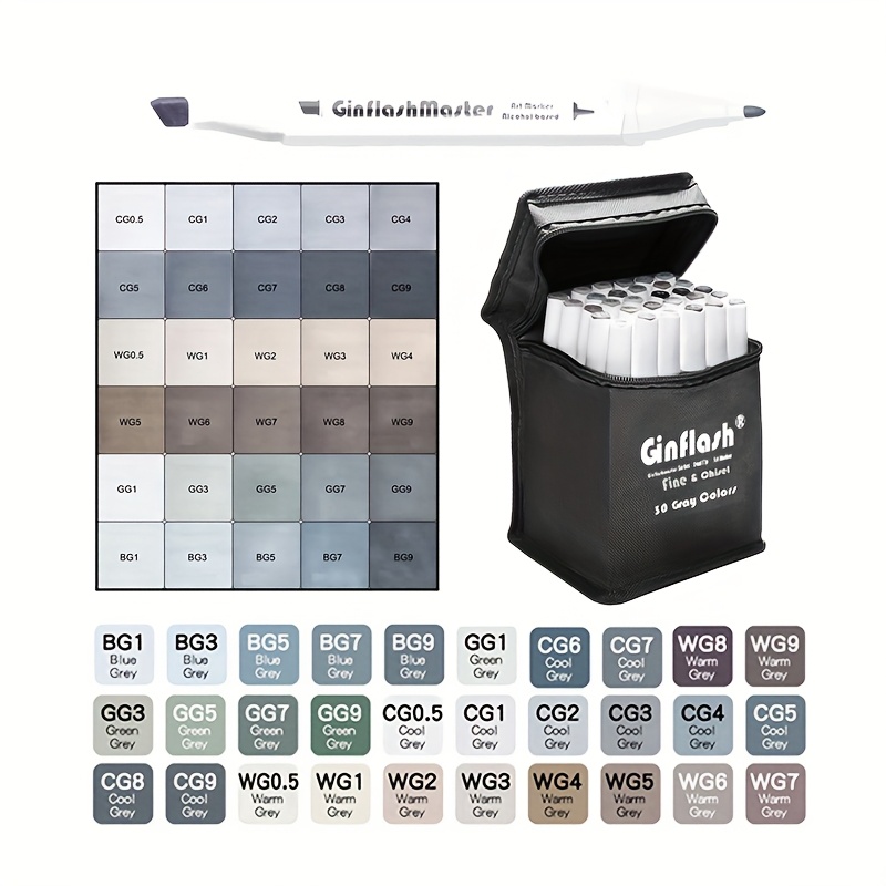 

Ginflash Fine&chisel Tipped Art Marker Gray Tones Brush Pen Based Markers Dual Tip Drawing Art Supplies