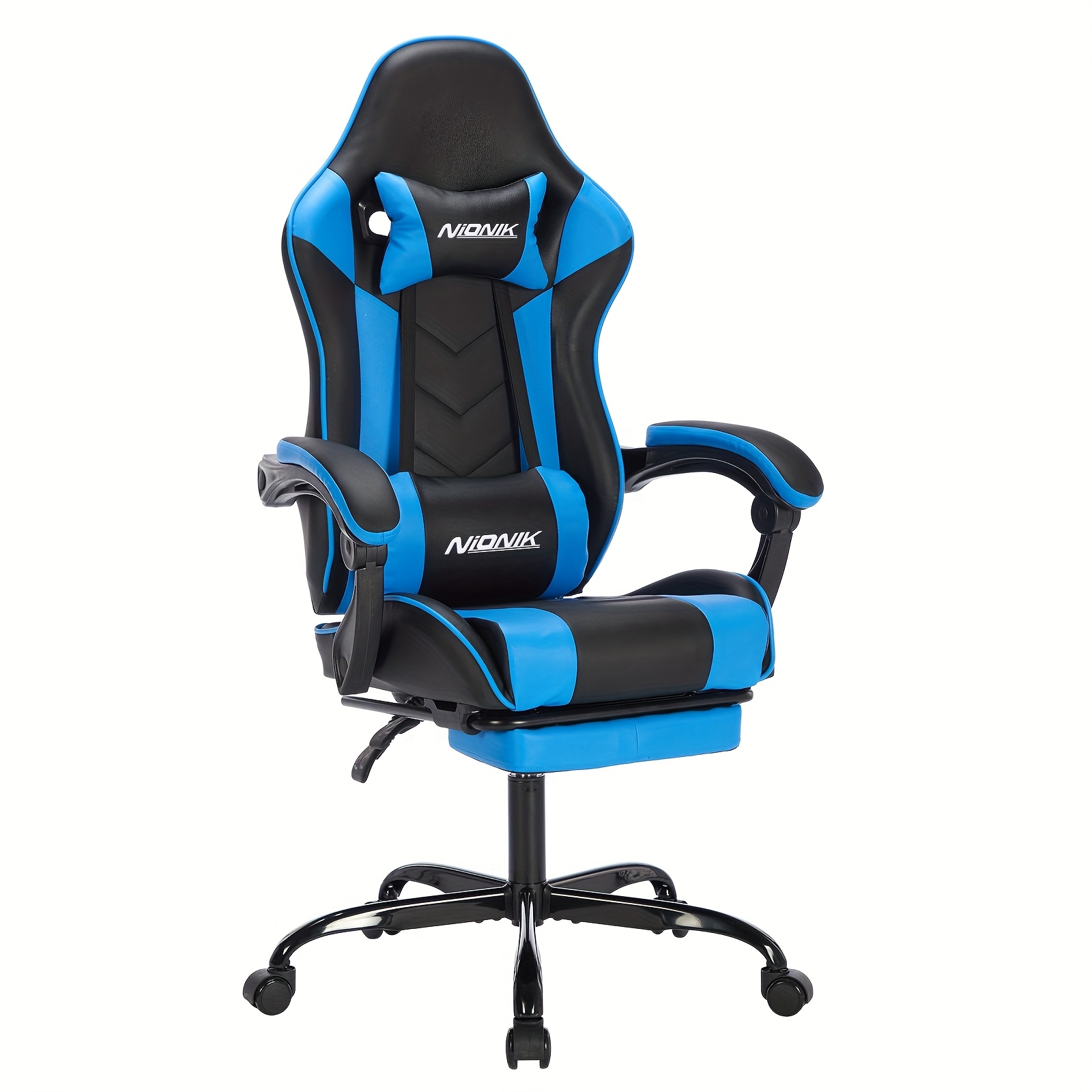 Image of Gaming Chair, Computer Chair, Ergonomic Gaming Chair With Footrest, Office Chair, Ergonomic Computer Chair With Lumbar Support, Adjustable Height Gaming Chair, In Black, Orange, Blue, And Red