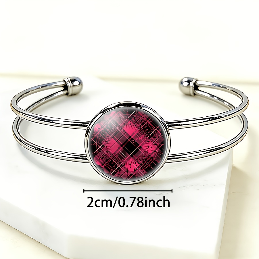 Adjustable Open Bangle Bracelet with Pink Gemstone Inlays
