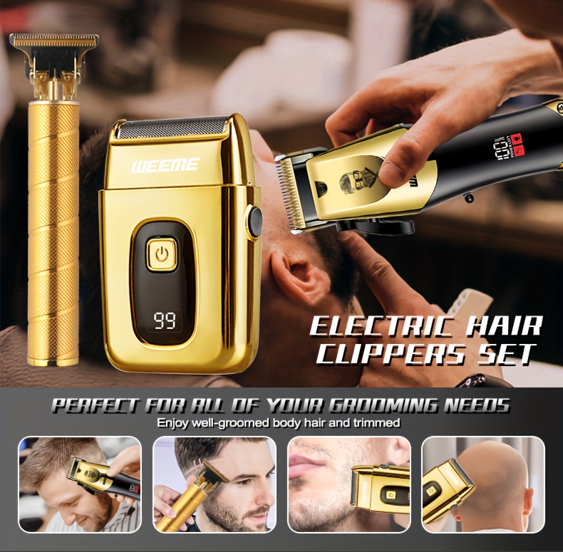 golden 3pcs 2pcs 1pc mens hair clipper set usb rechargeable hair clippers trimmer and shaver kit with guide combs cleaning brushes grooming gift set for men husband boyfriend dad valentines day gift details 0