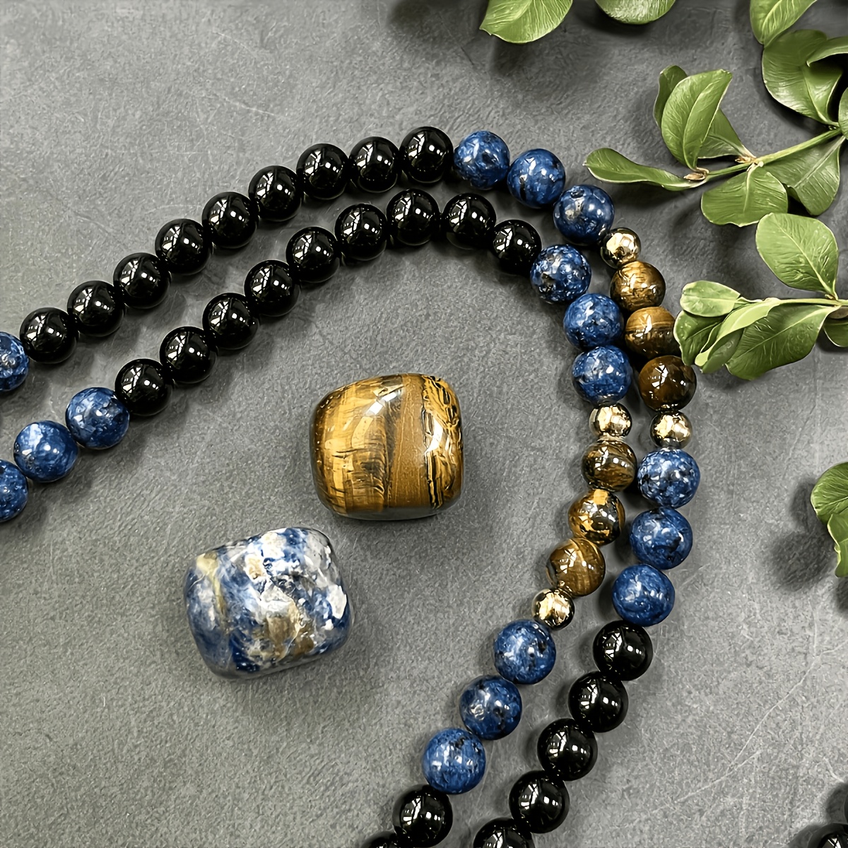 Bohemian Chic Handcrafted 108 Tiger Eye & Agate Mala Necklace
