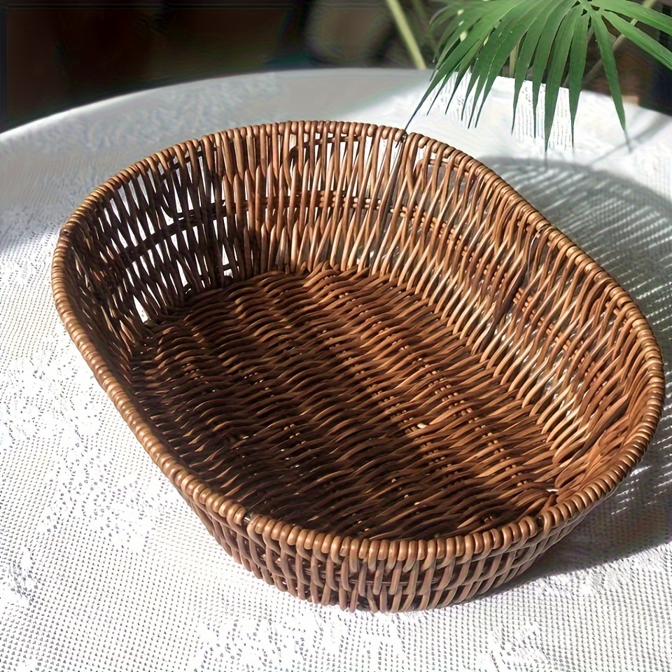 

Handcrafted Imitation Rattan Woven Basket For Fruit, Candy & Bread - Durable Plastic Craft Tray