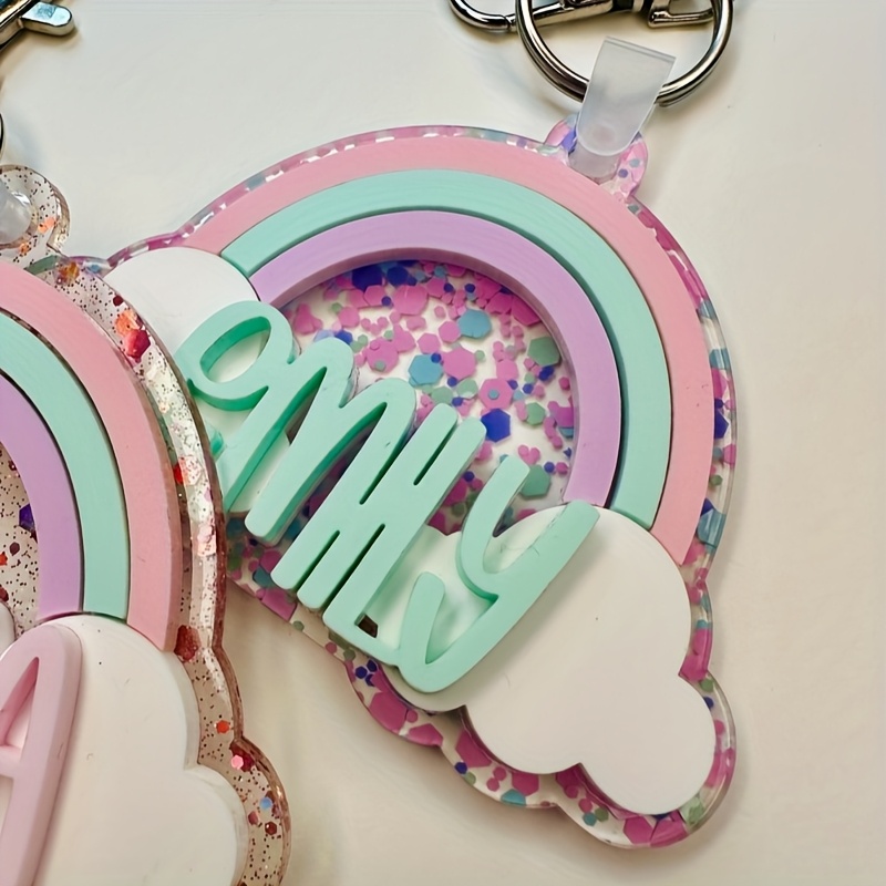 TEMU Custom Acrylic Keychain With Rainbow & - Personalized Name "annett" & "" - Sparkling Purple Background - Homecoming Or Gifts, Personalized Gifts