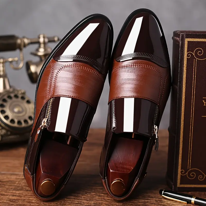 mens trendy dress shoes with side zipper decor wear resistant slip on shoes with pu leather for business occasions mens office daily footwear details 3