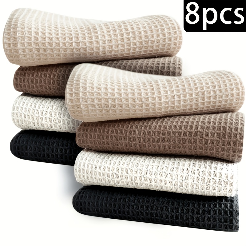 8-Pack Dishcloths, Kitchen Towels, Black Tea Towels, Barista Special Towels, Size 40X60Cm/15.7X23.6 Inches, 8-Pack, Black, Beige White, Black Waffle Check, Pure Towel Set, Cleaning, Cleaning Cloth, Dishcloth, Cleaning Rag
