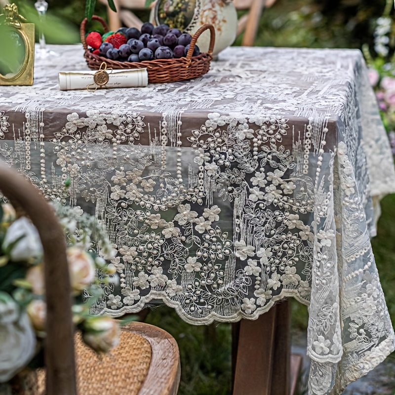 E-shop Böhmische Landhaus-Tischdecke, elegante Tischdecke mit Spitzenstickerei, quadratische Tischdecke im Vintage-Farmhouse-Stil, Partydekorationen,
