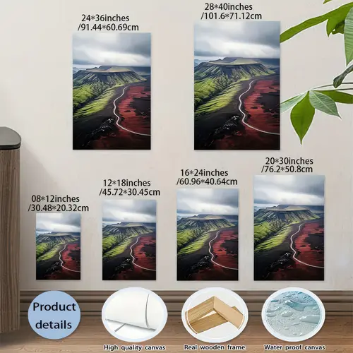 1pc wooden framed icelandic volcano landscape wall art canvas print with dark clouds farmhouse home decor for living room bedroom office bathroom dining room office artwork quality