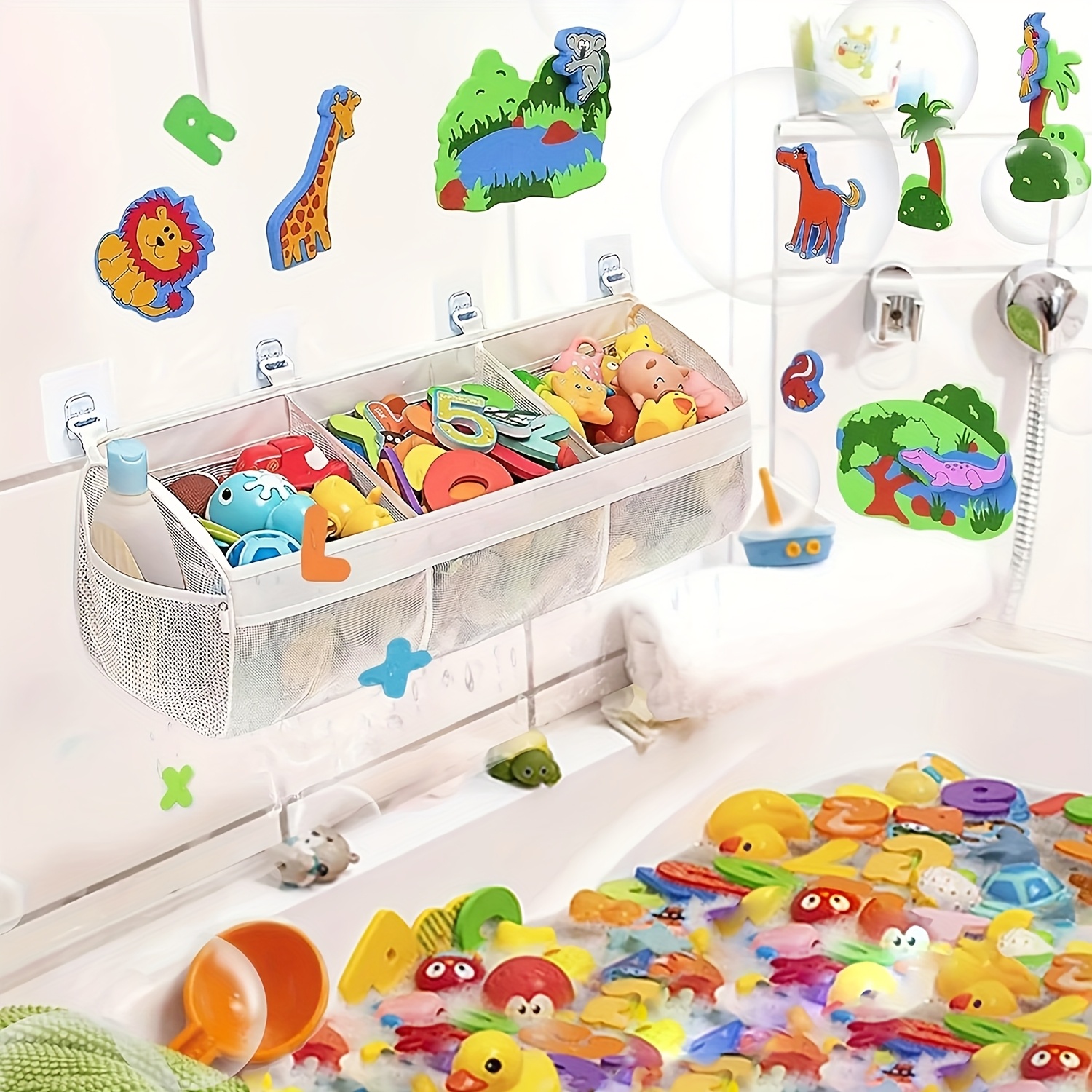 Confezione da 2 organizer da doccia in rete con 7 tasche, da appendere