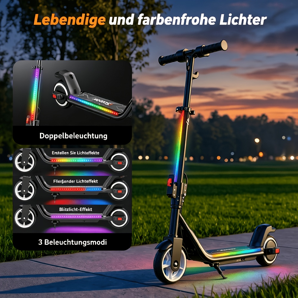 Image of Electric Scooter, Foldable And Height Adjustable (90-102 Cm), Equipped With 6.5-inch Tires, 7-color Led Lights, 21v 4.5ah Battery, App, With Music Function, Halloween, Christmas Gifts. Toys. :50kg.