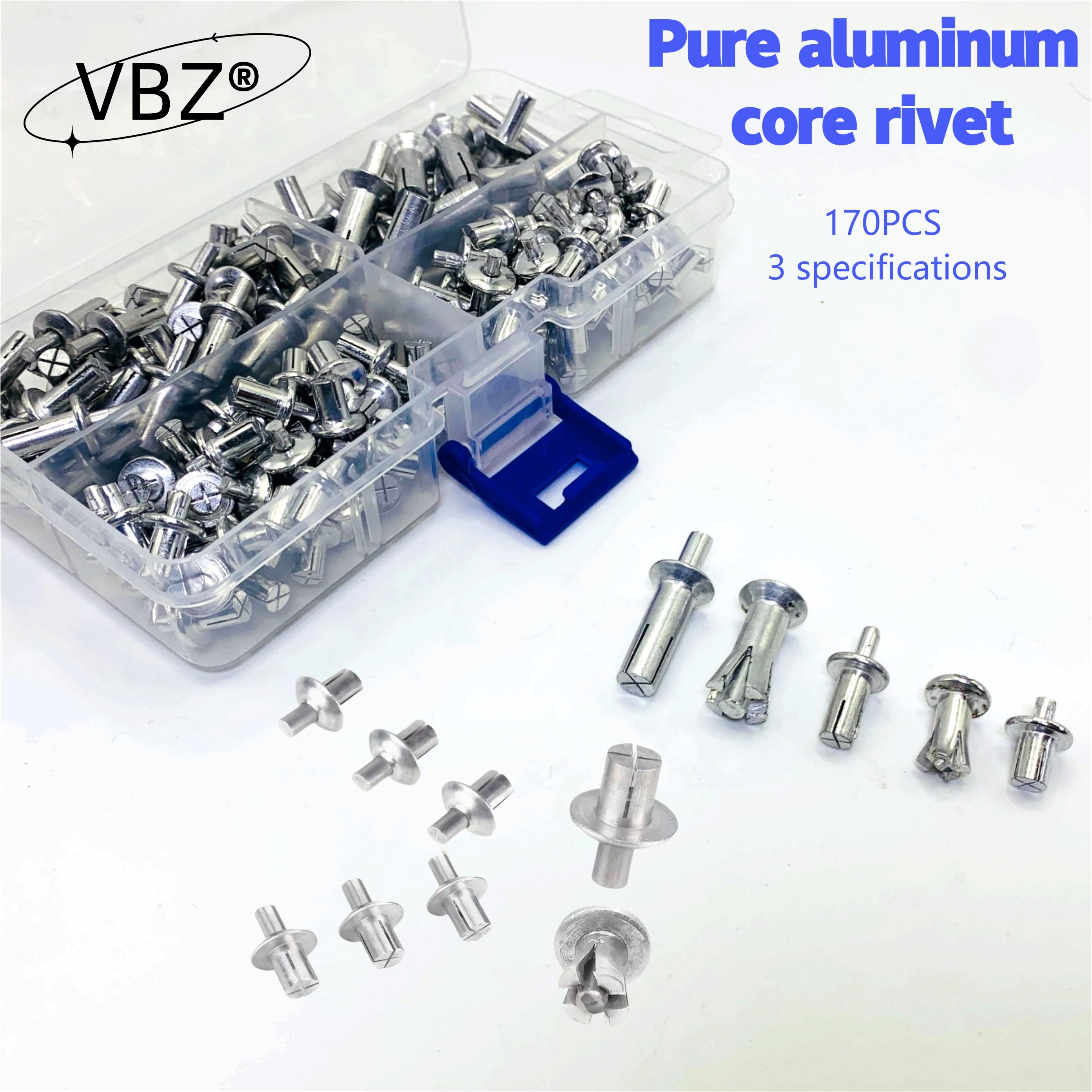 

Vbz 170pcs Aluminum Rivet Set - Polished , Round & Half-round Heads, Hammer-in Style Fasteners, Knock, Head, 3 Types