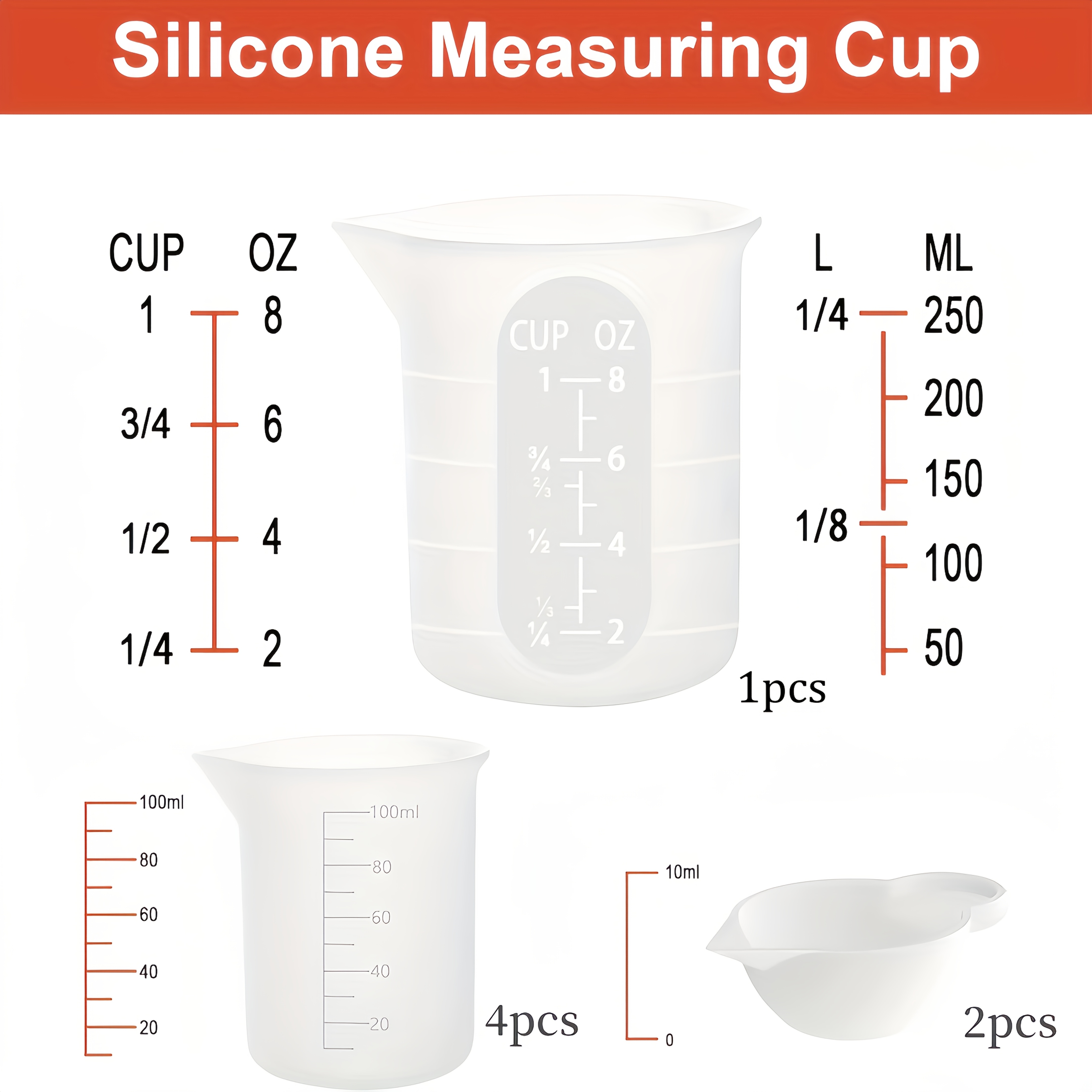 Image of 7pcs Measuring Cups Kits, Including 1pc 250ml Cups, 4pcs 100ml Mixing Cups And 2pcs 10ml Mold Cup Dispenser, For Casting Moulds, Jewelry Making, Crafts