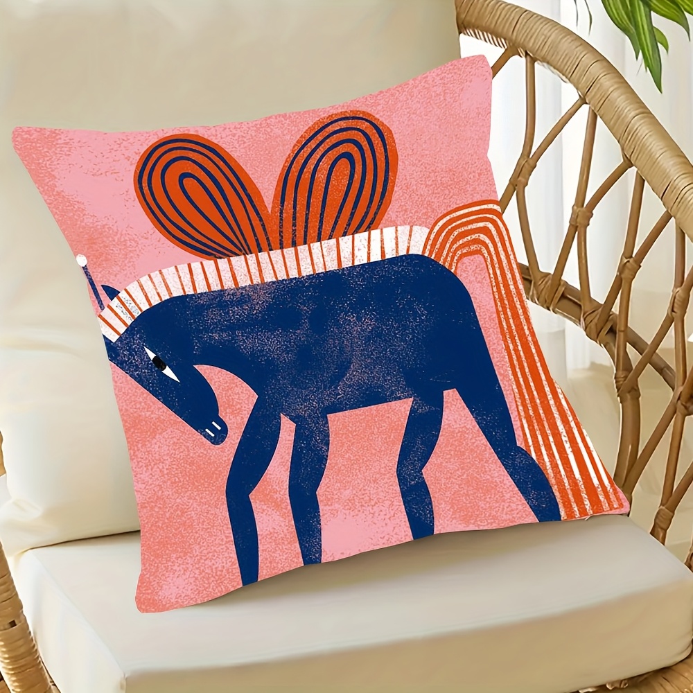 TEMU A 1pc Short Plush Abstract Animal Pillow Cover In Style, Made Of Short Pile Polyester, Machine Washable, Featuring Double-sided Printing Design,