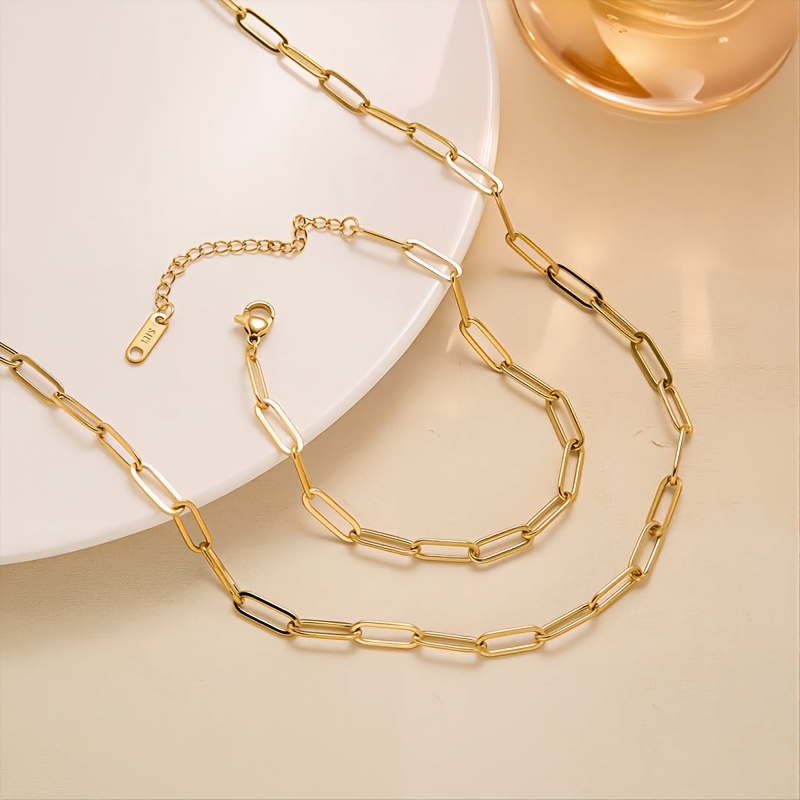 TEMU Stainless Steel Waterproof And Fade Resistant Gold-plated Circular Necklace And Bracelet Set, Suitable For Women' Wear, And Vacations