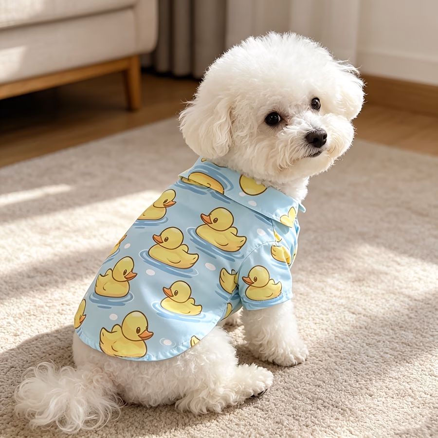 cute duck print dog shirt pet shirt light blue cartoon duck pattern puppy clothes breathable lightweight short sleeve pet apparel for small medium dogs cats soft casual shirt for summer daily wear walking travel photo prop pet additions Product details 4
