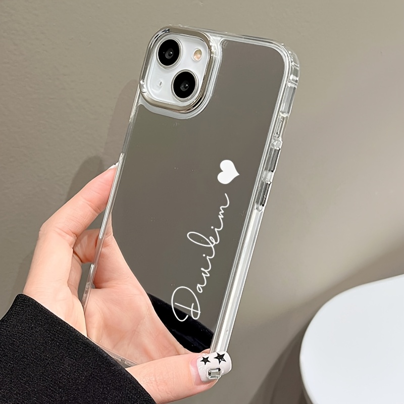 TEMU Phone Case - Personalized Engraving Name Electroplating Makeup Mirror Phone Case For Iphone 16 15 14 13 12 11 Shockproof Protective Back Cover
