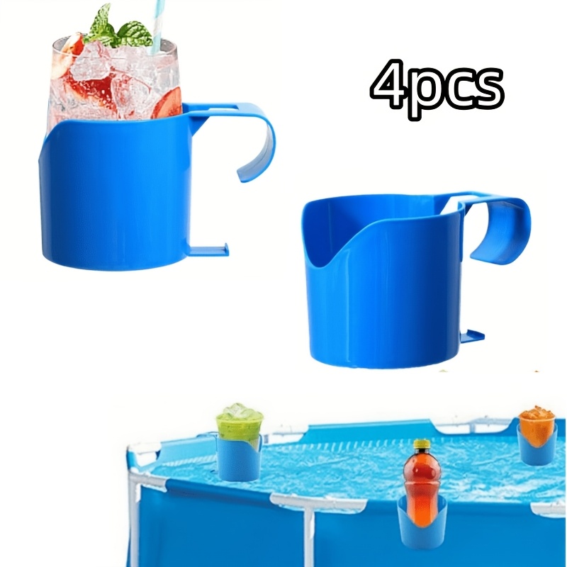 4-pack Heavy Duty Poolside Cup Holders- Anti-slip& Spill-proof Drink Stands For Above-ground Pools(fits 2 Round Poles)- Portable Phone& Beer Holder For Beach, Patio, Outdoor Parties