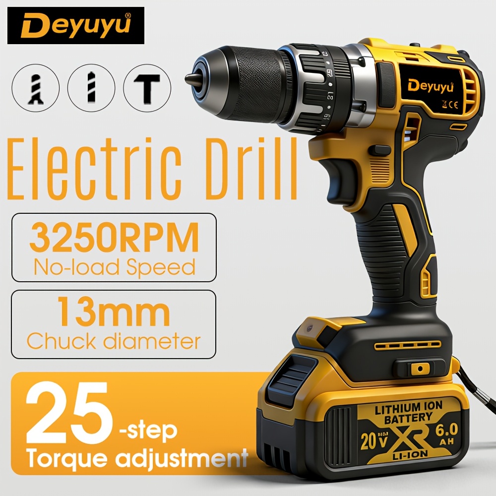 Deyuyu DCD796 Brushless Electric Drill, Ergonomic Design, Durable Build, Compact Design, Sturdy Construction, Drilling Machine, Powerful Cordless Screwdriver, Electric Drill (tool Only)for Dewalt 20V Battery PIN Power Tool