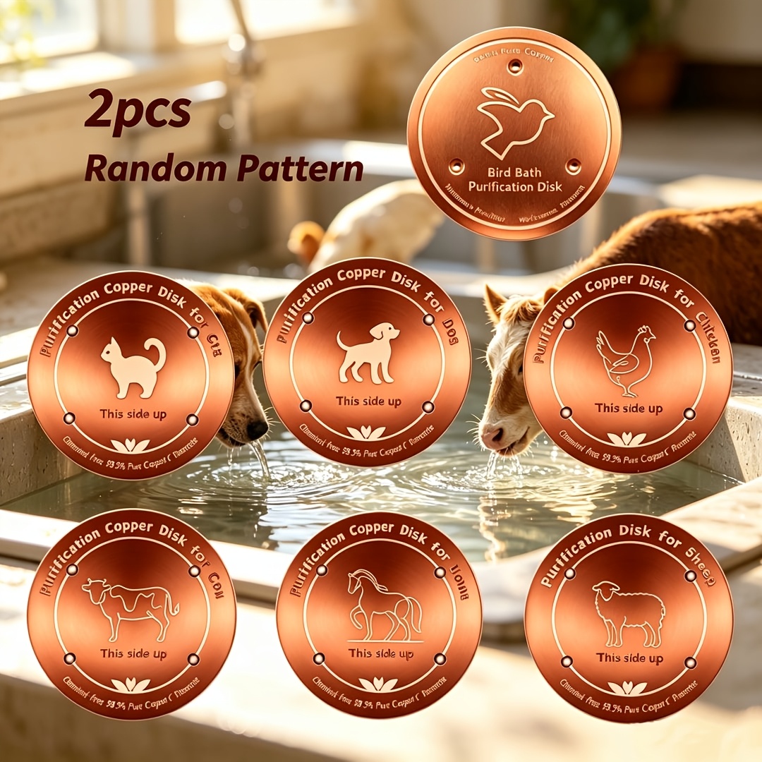 TEMU 2pcs Random Pattern: 4" Copper Pet Water Filter Disc Set, 99.9% Pure Copper, Reusable Chemical- Purifier For Pets And Domestic Livestock Such As