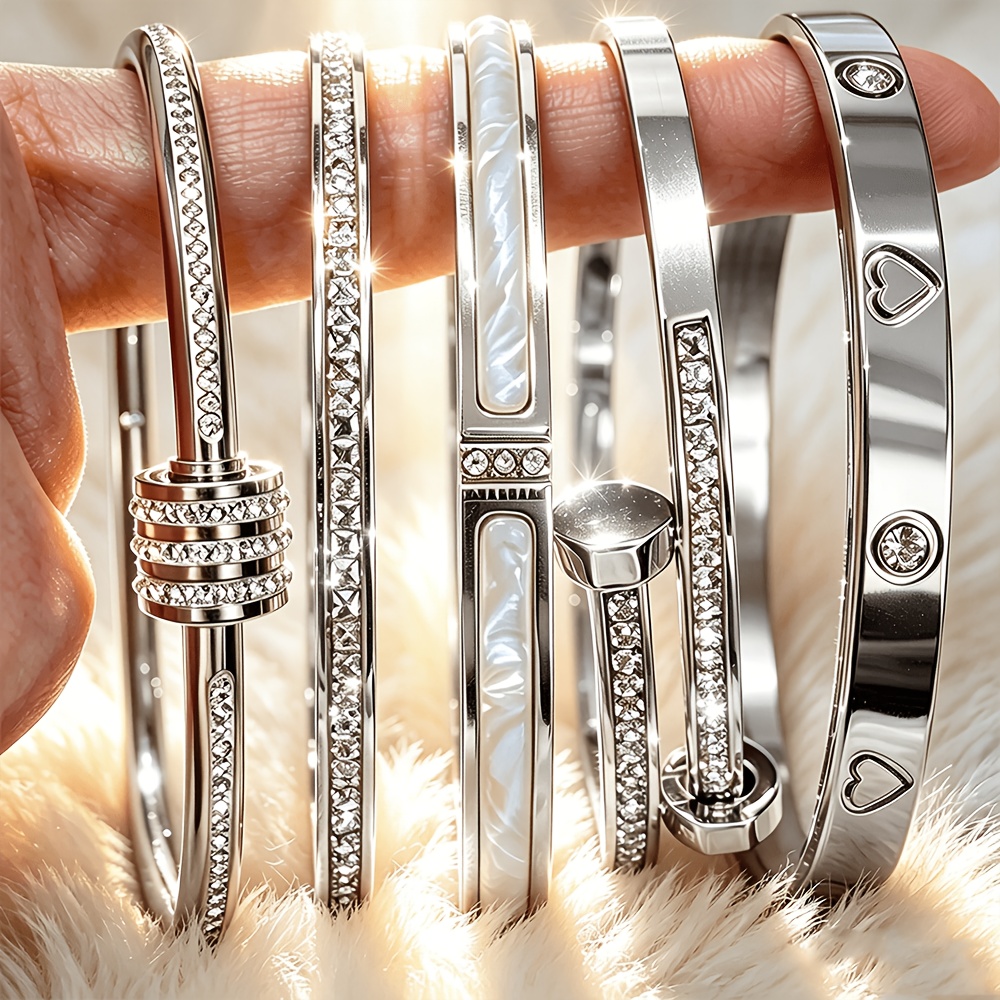 TEMU Juego de 5 pulseras apilables, pulsera con de de perlas de circonita sintética, resistente y que decolora, pulsera de moda y lujosa, adecuada