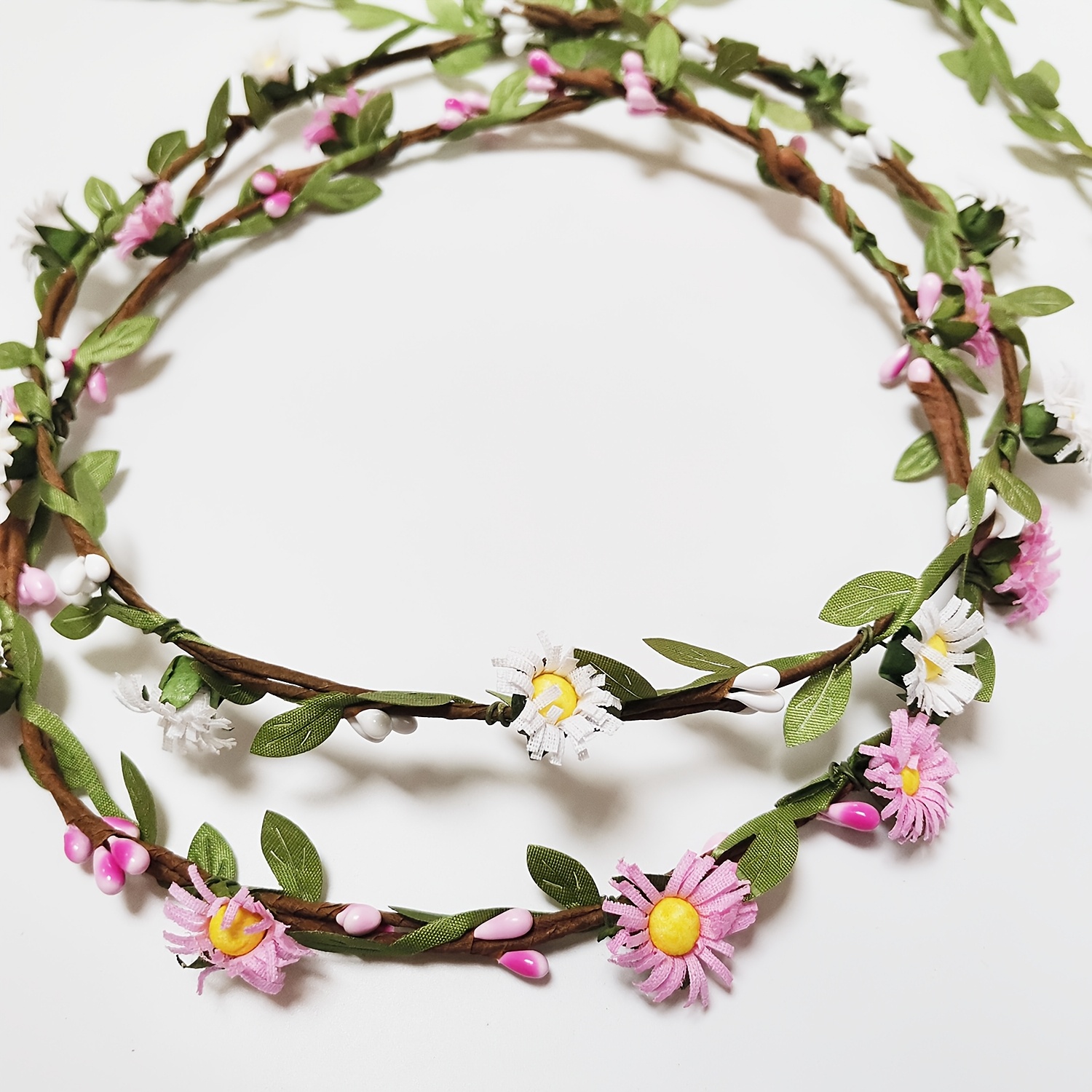 Image of 2pcs Simulation Daisy Garland Bride Headdress Travel Beach Vacation Vine Headband Hair Additions
