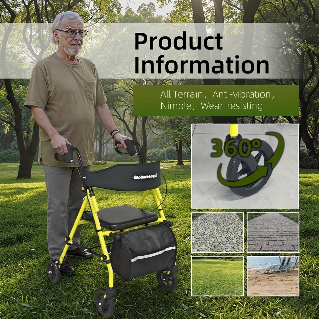 Rollator Walker for Seniors And Adults with Seat, 6-inch Wheels, Capable Of Supporting 158.76 KG, Medical Rolling Walker - Image 7