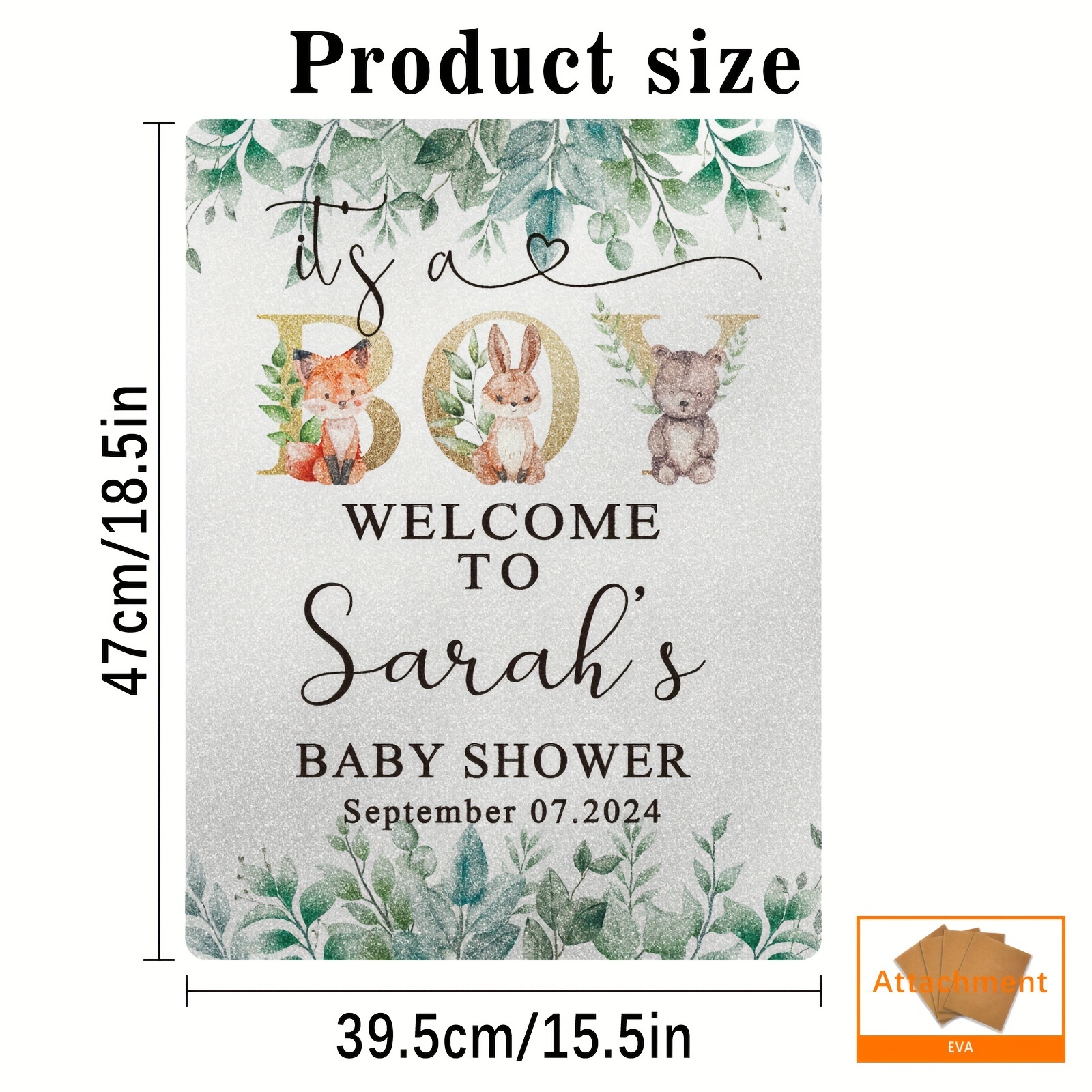 TEMU 1pc Birthday Welcome Sign Baby Shower Custom Sign Glitter Silver Decoration Personalized Name, Date Display Sign Welcome Entrance Decoration