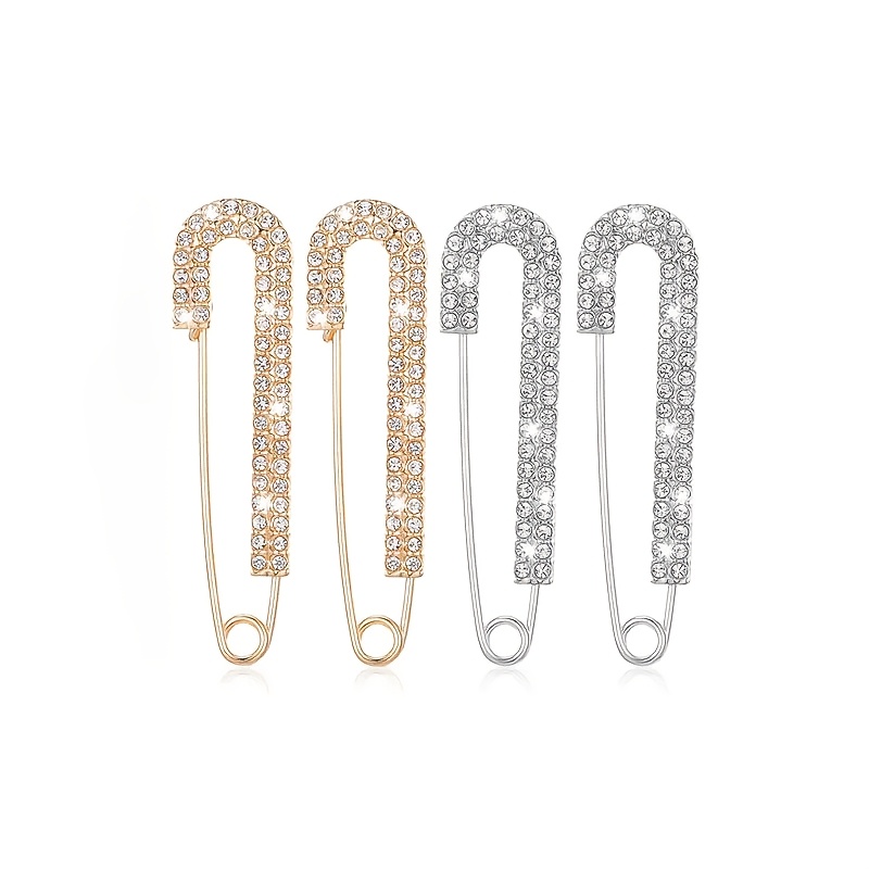 TEMU 4pcs Trendy Rhinestone Brooches Large Safety Pins Brooch Women Fashion Pin For Craft Skirts Clothes Jewelry Additions