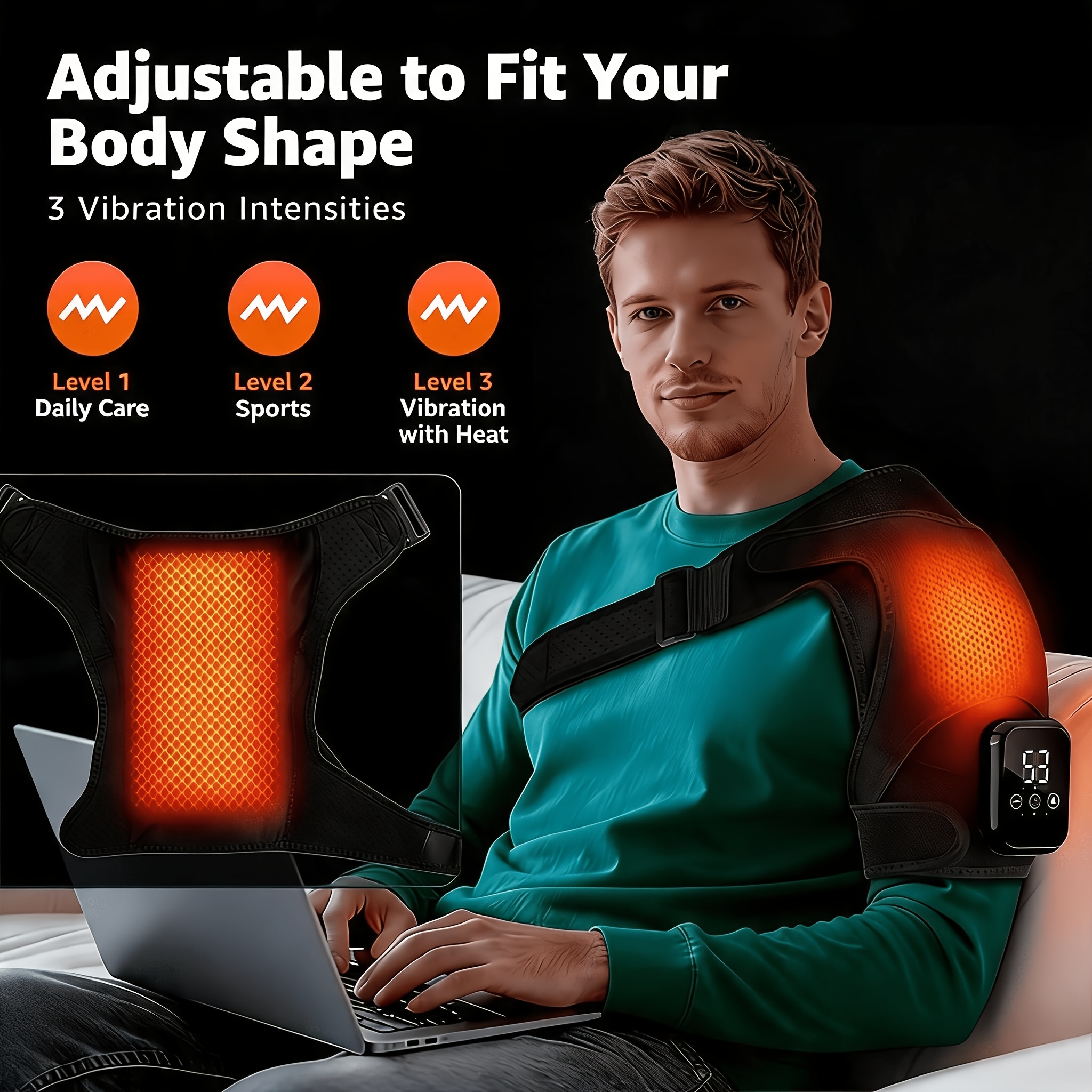 Heated Shoulder Massager, Portable Electric Massage, Massage Heated Wrap Braces For Shoulder, Temperature Settings, Led Display