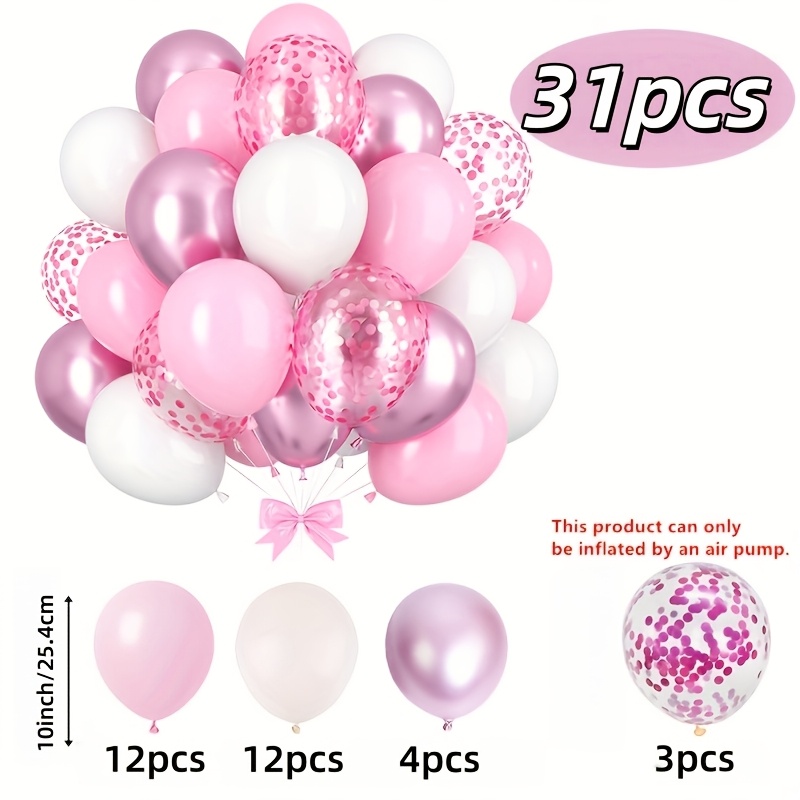 TEMU Kit de 31 piezas de globos rosa, y metalizados, adecuado para decoración de , , fiestas, festival rosa, aniversario de jubilación, de regalos de