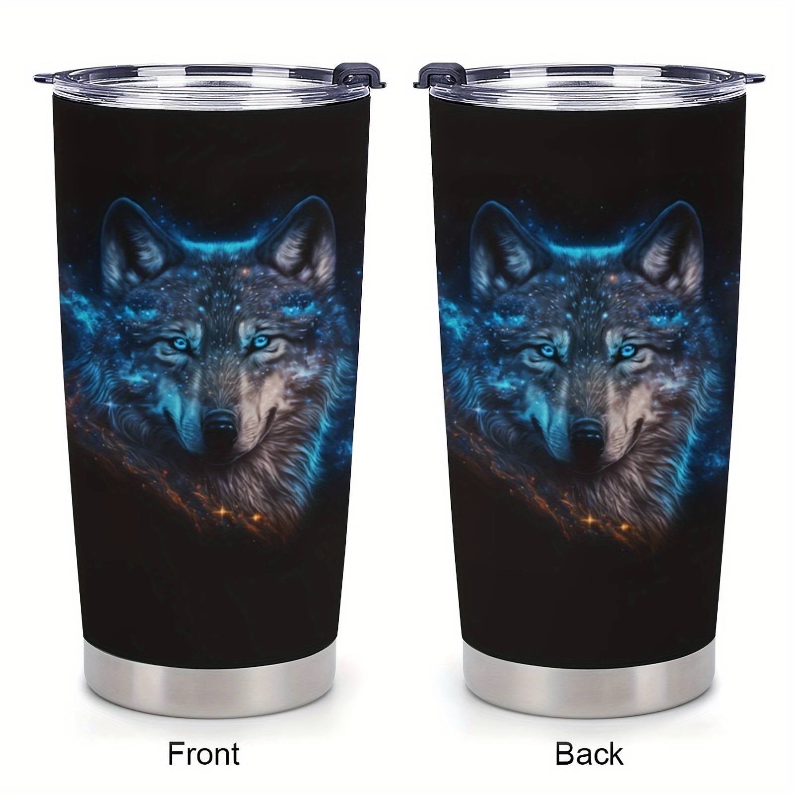 

1pc Wolf Tumbler, Wolf Cup With Lid, Stainless Steel Insulated Mug Water Bottle, 20oz Tumbler Wolf Travel Mug, Christmas Valentines Day Gifts For Him And Her