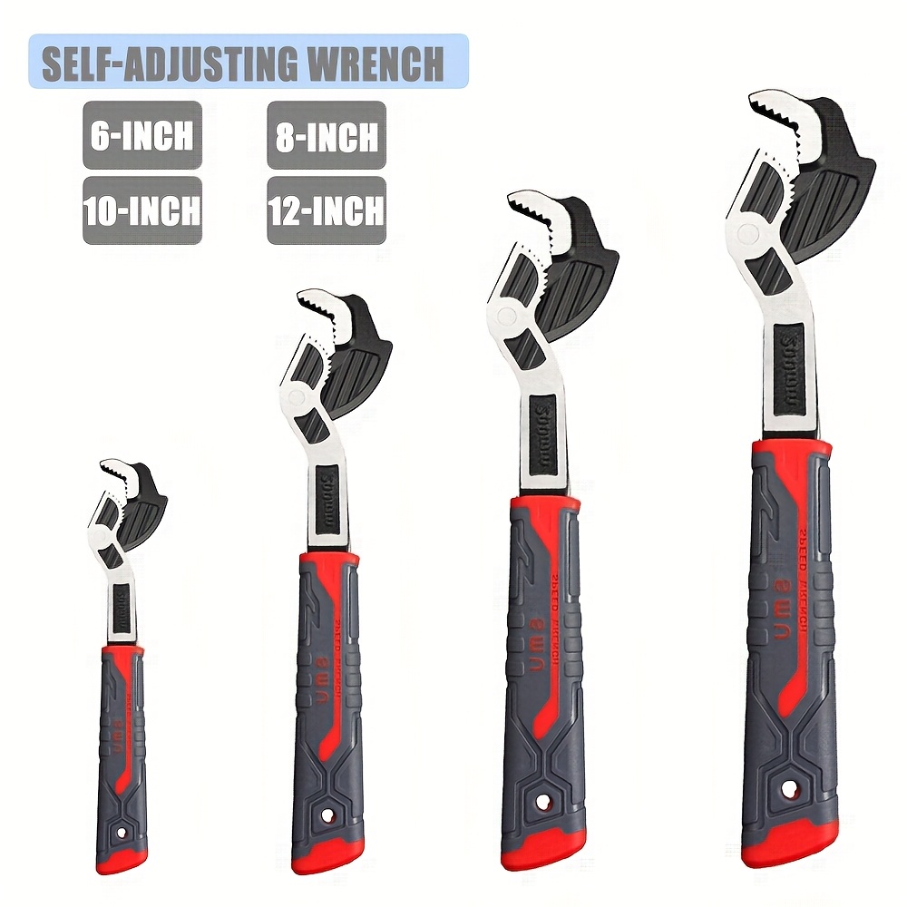 TEMU 4pcs Adjustable Wrench, 6/8/10/12-inch Pipe Wrench, 9/32 To 1-11/16 Inch Jaw Open, For Car, Bicycle, Plumbing Repairs