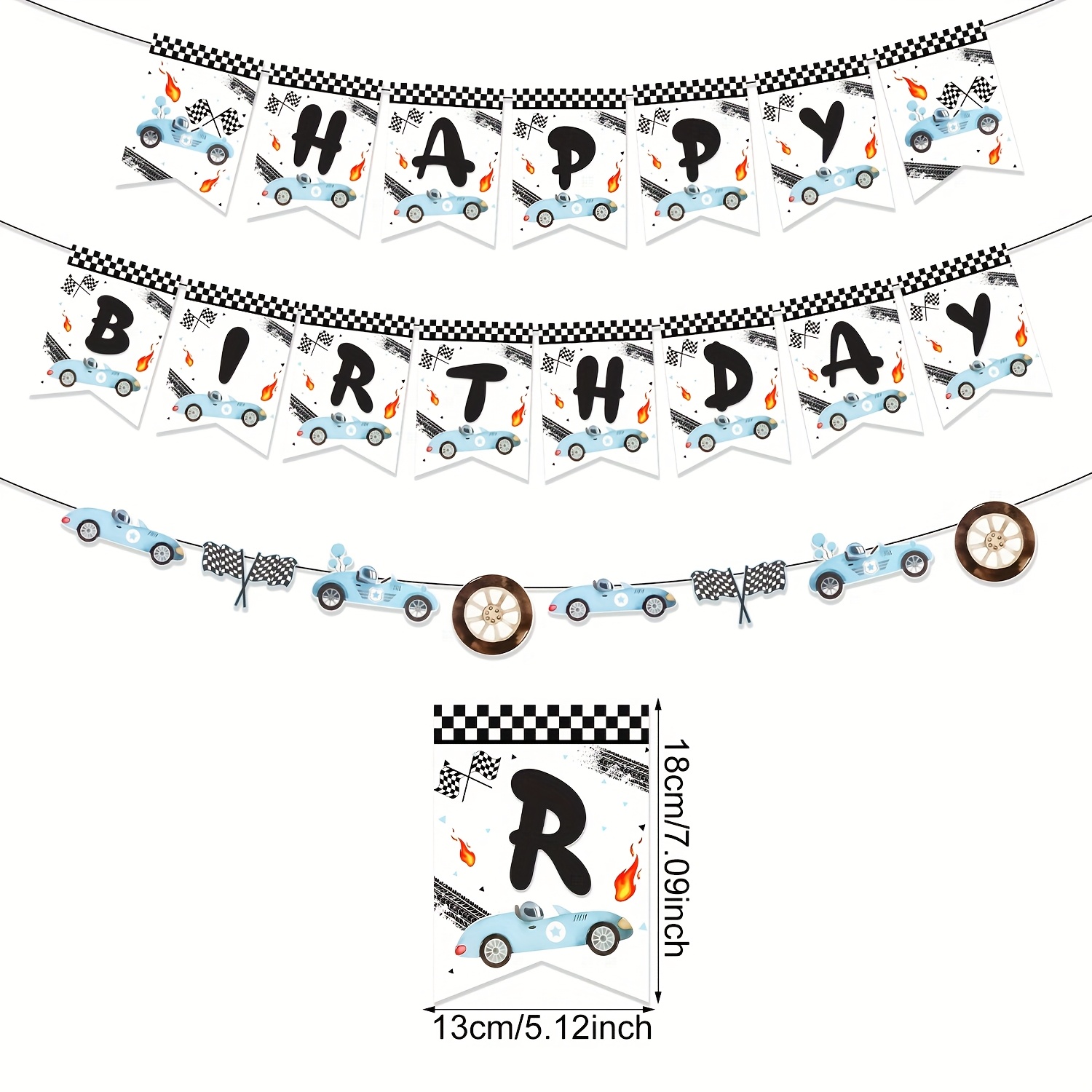 Image of Set Of 3, Racing Flag Decorations For A Baby Shower Or Birthday Party, Suitable For Gender Reveal Celebrations