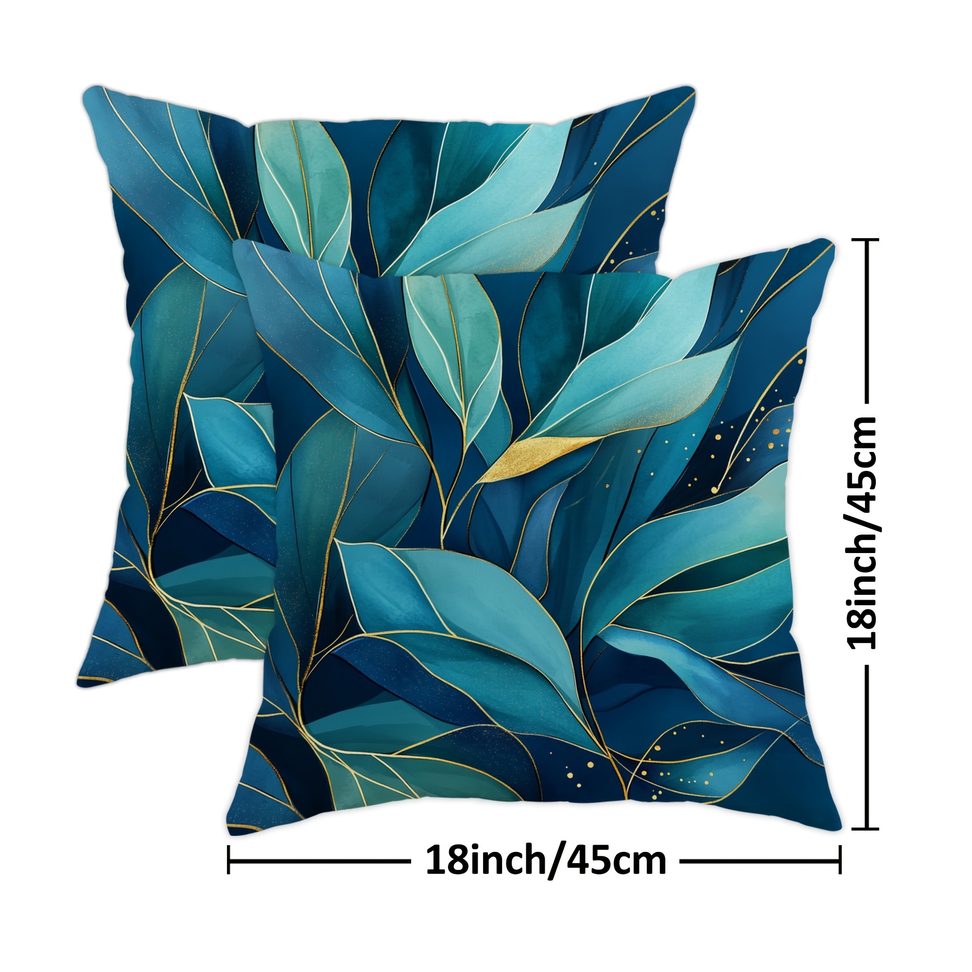 TEMU 2pcs Spring Summer Large Leaf Dark Blue Sage And Plant Modern Abstract Geometric Pattern Velvet Throw Pillow Covers Cosy Soft Decorative
