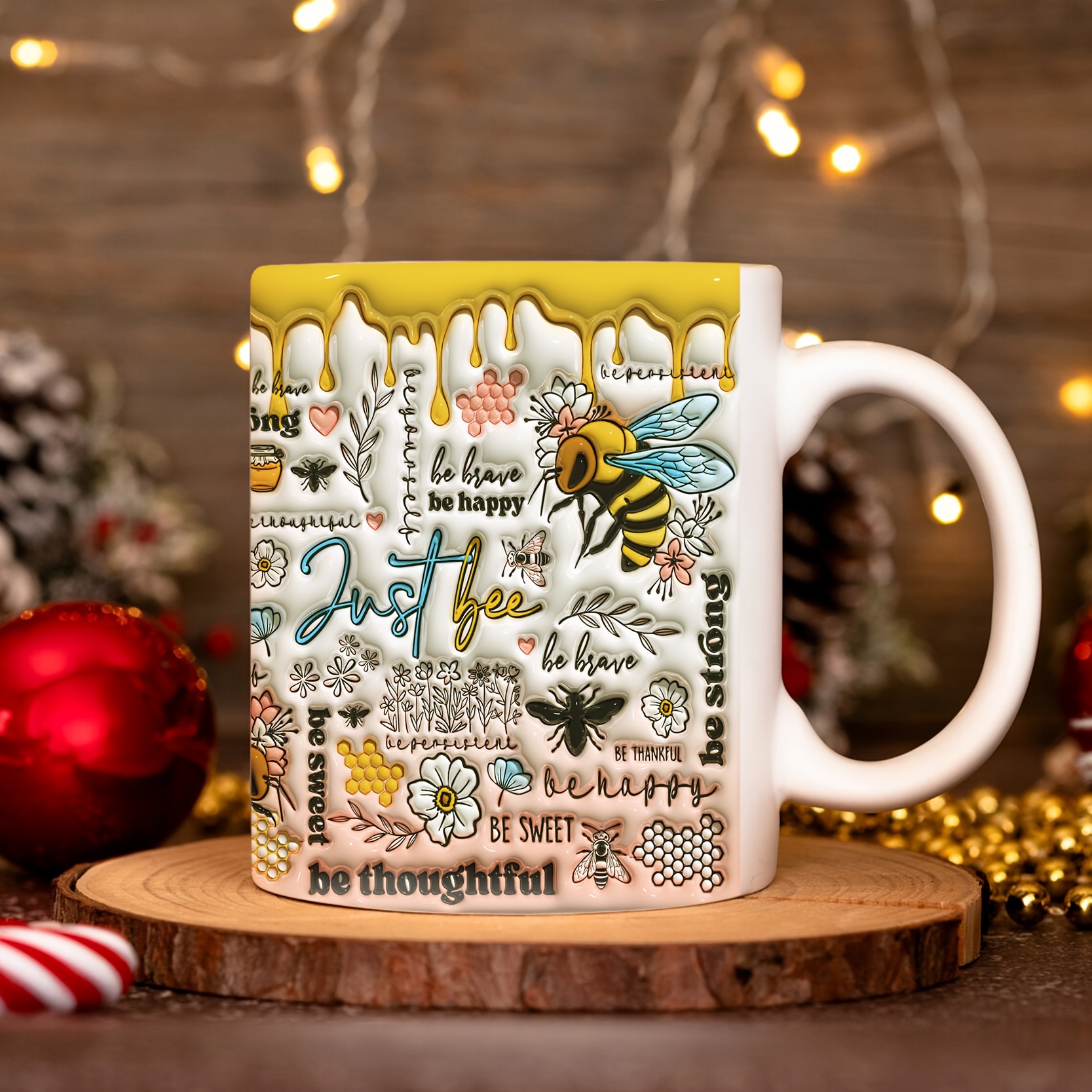 

1pc, Just Bee Inspirational Quotes Coffee Mug, 11oz Ceramic Coffee Cups, Water Cups, Summer Winter Drinkware, Birthday Gifts, Holiday Gifts