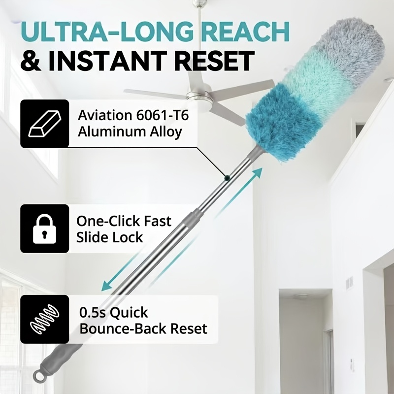 TEMU 1pc 250cm Extendable Microfiber Duster, Washable & Removable Head, Telescopic Handle For High Ceilings, Fans, Furniture, Car, Household Cleaning