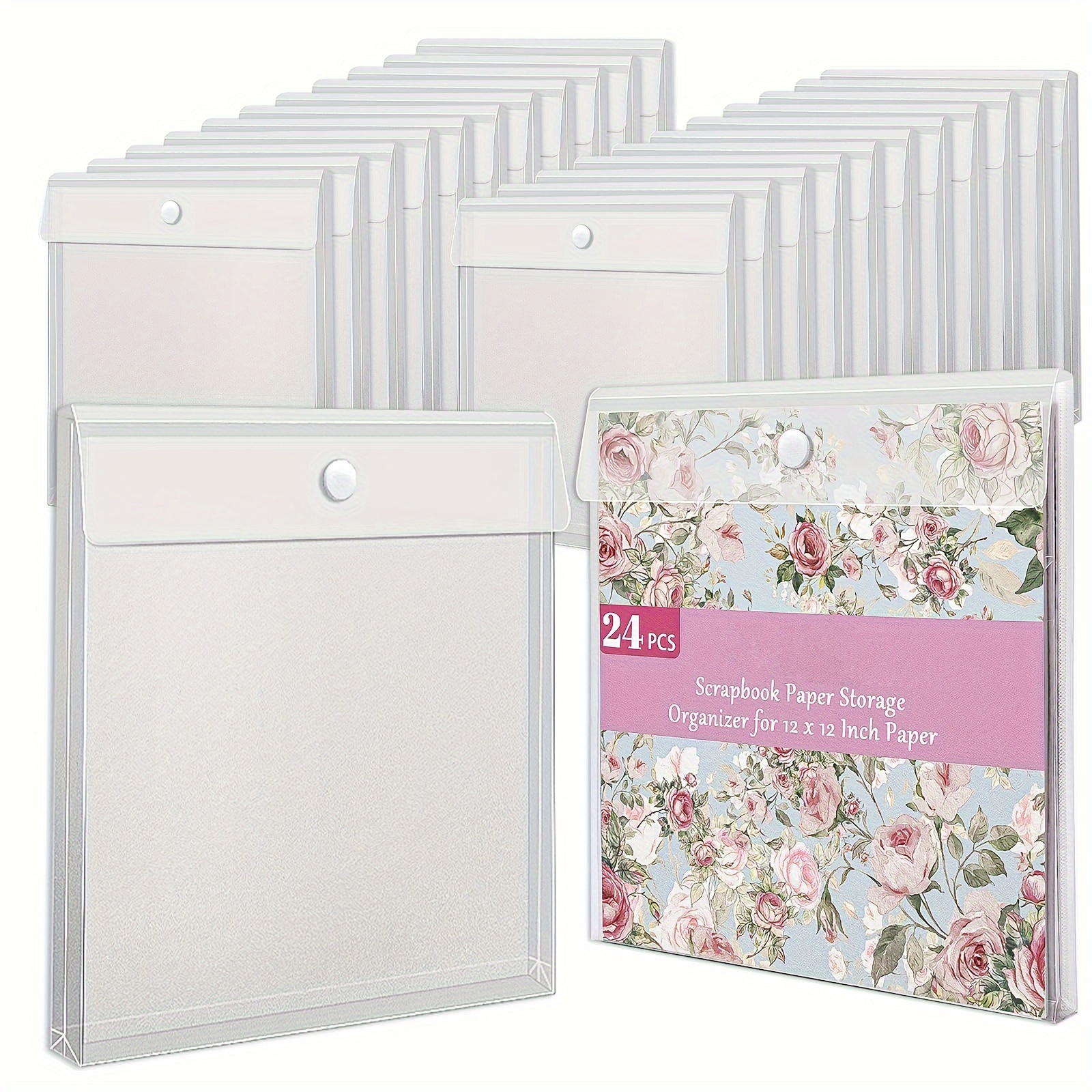 

24pcs Paper Storage With Closure, Clear Paper Storage Organizer For Holding Paper, Vinyl Paper, Files, 12x12inch, With 30pcs Adhesive Stickers