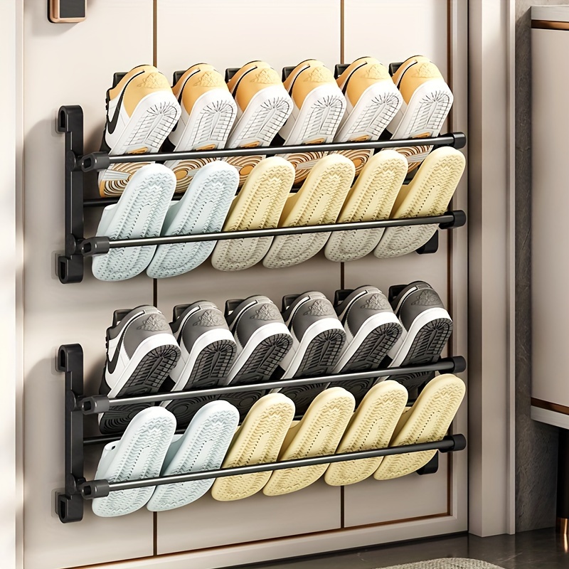 Wall Mounted Shoe Rack Organizer, Foldable Plastic Storage Shelf, No-Drill  Space Saver for Slippers Sneakers Flats, Ideal fo