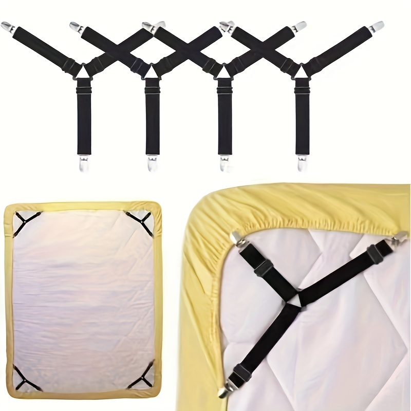 4pcs adjustable   bed sheet clips non slip   for comfortable sleep tablecloths   nylon machine washable black details 4