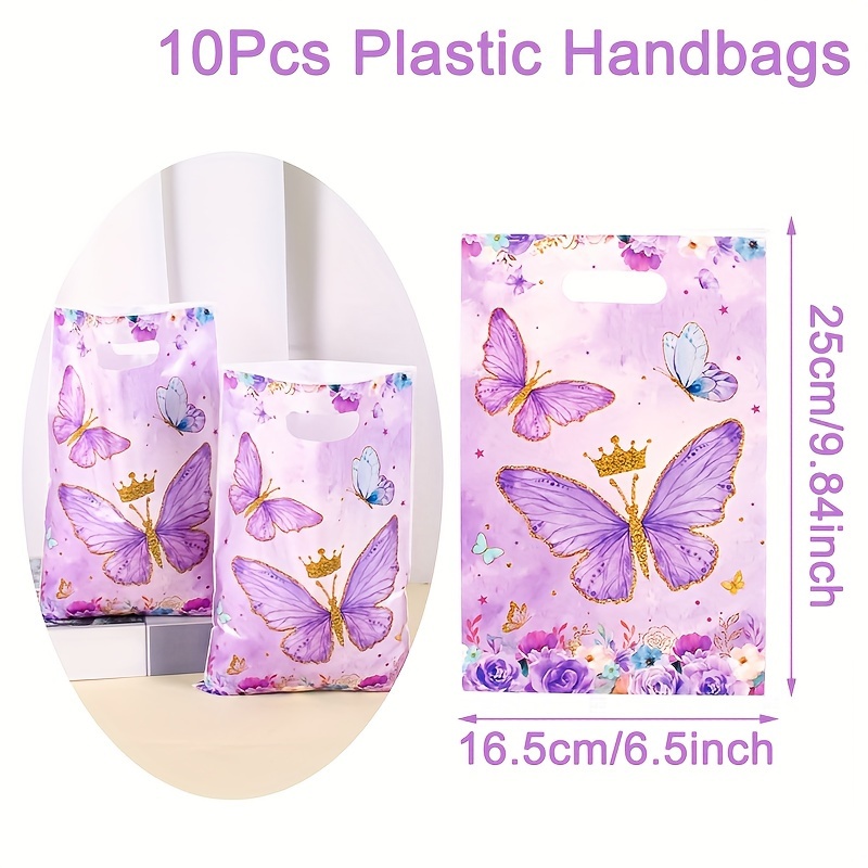 Image of 10/20/50pcs Purple Plastic Gift Bags With Handles, Party Favor Bags, Perfect For Birthday Party Supplies Gift Wrapping Retail Shop Bag Gift Packaging Bags