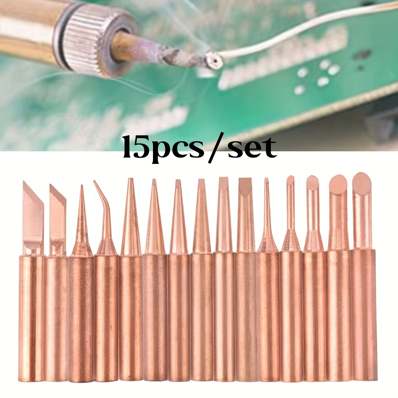 

15-piece Copper Soldering Iron Tips Set - 900m- Interchangeable Lead-free Welding Tips For 936 Rework Station, Soldering Head Tool Accessories Without Battery