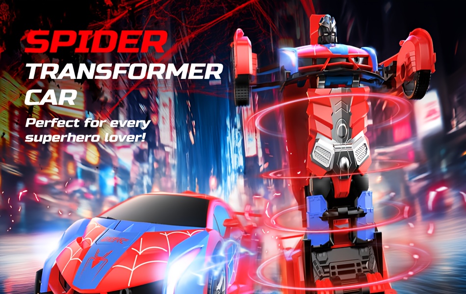 DEERC 1:18 Spider Transforming RC Robot Car Toys, Red Black One Key Morphing 360 Spin Auto Mode, Durable ABS Plastic for Kids Boys 6+ Collectors, Local Warehouse Fast Shipping, Special Birthday Gift, Clearance and Closeout Deal