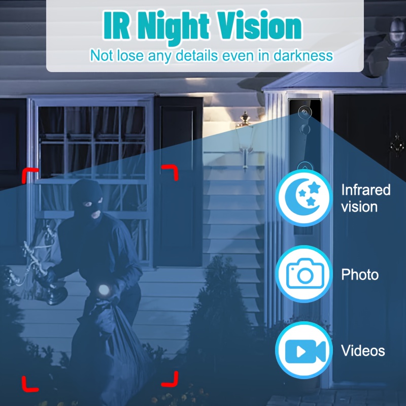 compact size 2 way talk hd night   pir motion sensor instant mobile alerts long   wireless video doorbell battery powered security camera remote control smart   wireless doorbell modern smartphone usb rechargeable details 4