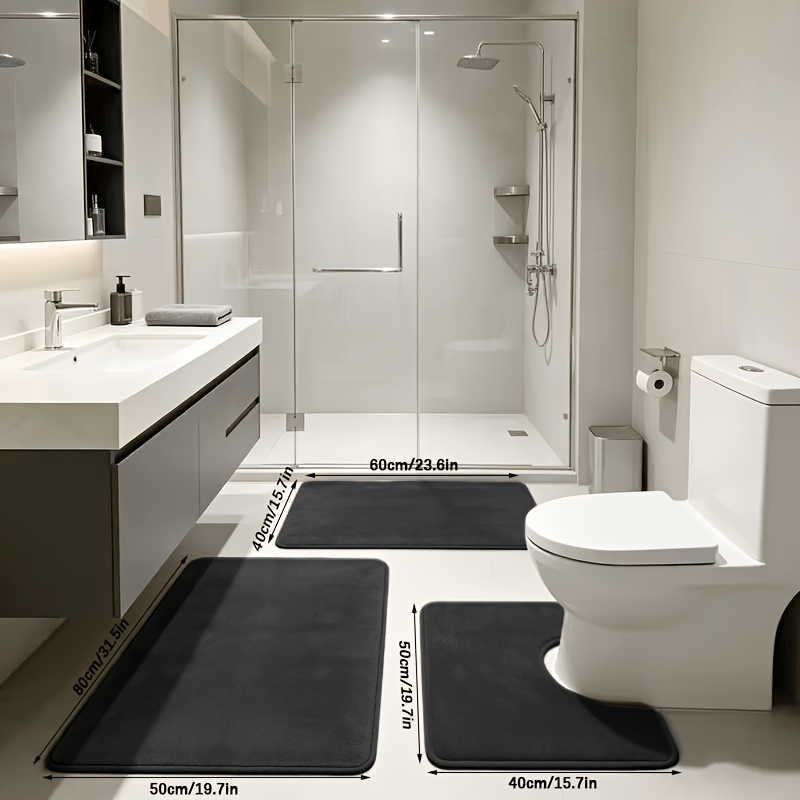 TEMU 3pcs Solid Color Set: Bathroom Mat, Kitchen Rug,, Runner Mat, Comfortable Standing Mat. Suitable For Living Room, Bedroom, Bathroom, Kitchen