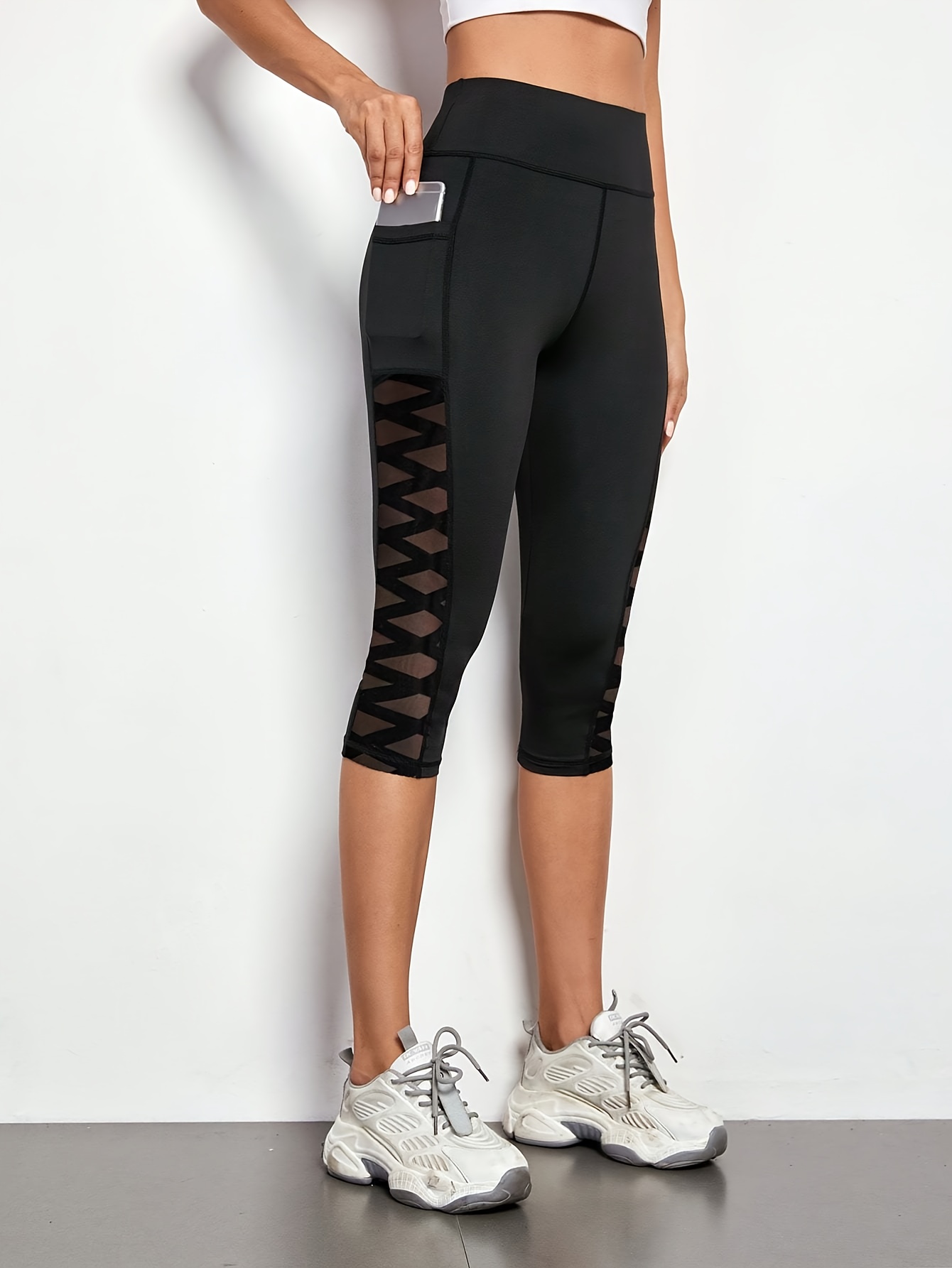 new womens black high waisted pants that lift the   and   the waist featuring stylish and elegant mesh panels   and made from high elastic quick dry material an ideal gift