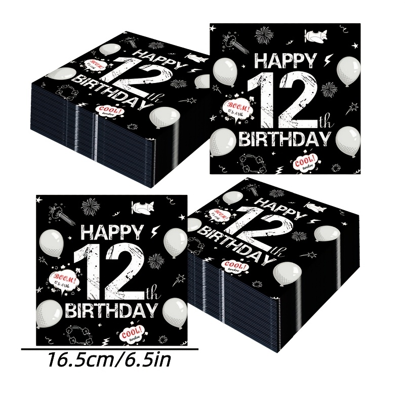 39pcs 12th Birthday Napkins Suitable For 12-year-old , Black And White Numbered 12 Theme Party Decorations, 6.5 X 6.5 Inch Paper Napkins For 12th Birthday Party Supplies