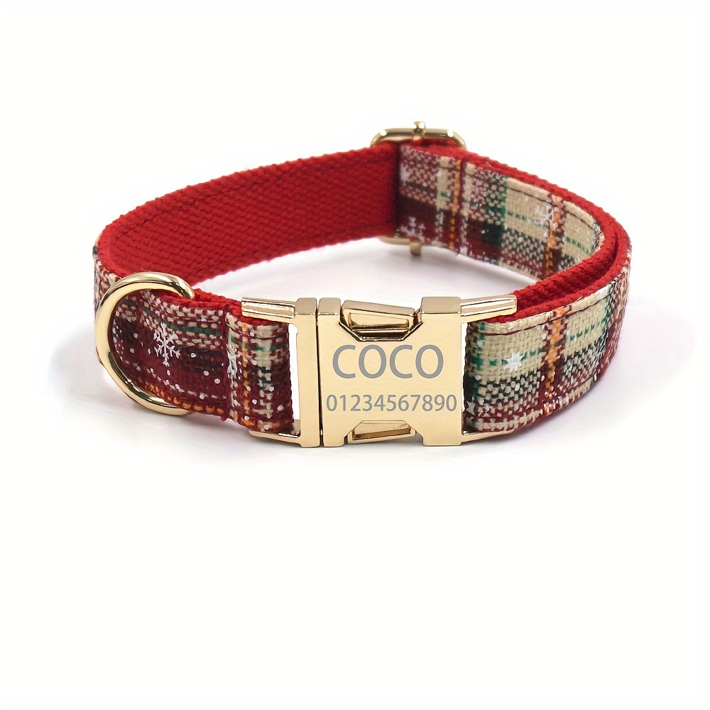 TEMU [customized] Single-piece Adjustable Christmas-themed Personalized Dog Collar, Customizable Name Phone Cat Id Tag, -release - Soft And Durable