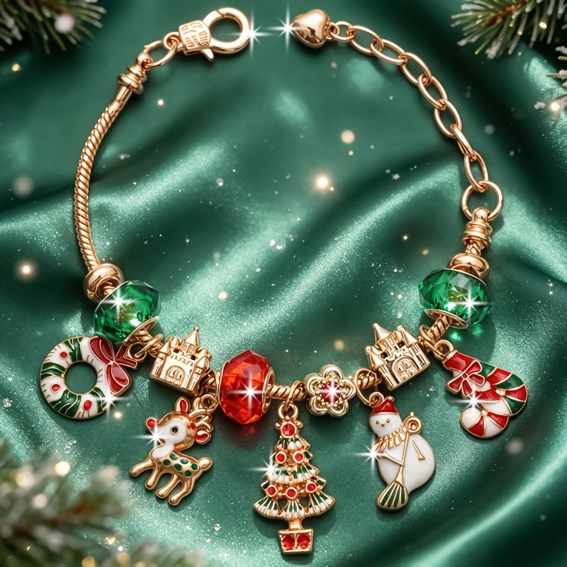 TEMU An Elegant And Adorable Women's Adjustable Bracelet Featuring Classic Christmas Decorative Symbols Such As Christmas Tree, Snowman, Reindeer,